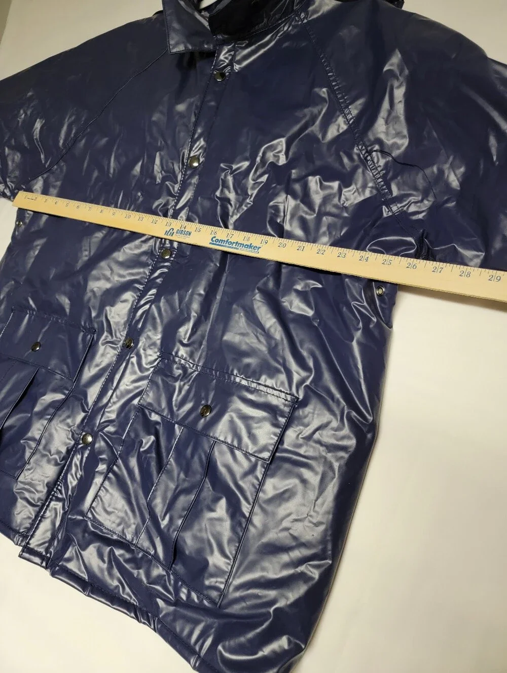 Vintage Duck Bay Heavy PVC Raincoat Flannel Lined Blue Shiny Jacket XL Gorpcore